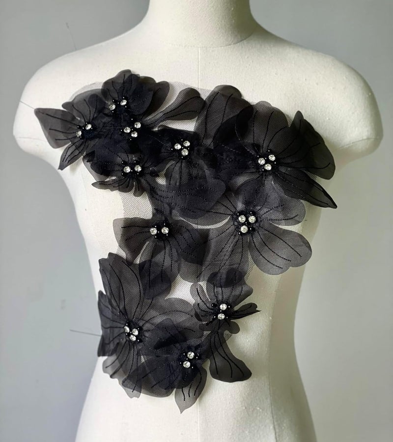 JRYYR Flower Lace Appliques, 3D Embroidery Patches for Dresses, Flower Appliques for Clothing, Bags, Jewelry DIY Crafts (Black-2) - Image 5